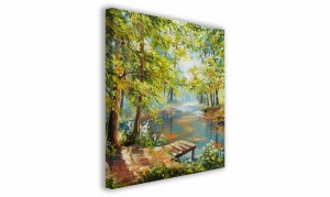 OBRAZ NA PŁÓTNIE 097 Staw w lesie 60x60cm