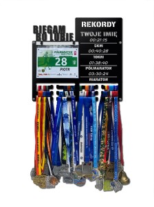 Wieszak na medale i numery startowe REKORDY BIEGOWE RUN twoje imię dowolny tekst 340.1