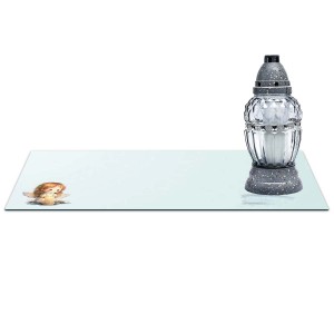 SZKLANA PODSTAWKA POD ZNICZE z dedykacją 60x30cm 555d Aniołek na przezroczystym tle