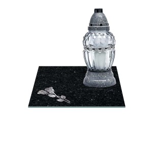 SZKLANA PODSTAWKA POD ZNICZE Z DEDYKACJĄ 25x25cm róża marmur 568e