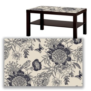 BLAT SZKLANY IKEA LACK Czarne kwiaty z Twoim napisem 90x55cm 052a