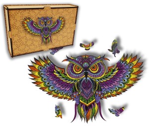Puzzle Drewniane dla dzieci i dorosłych Sowa  Owl w pudełku drewnianym