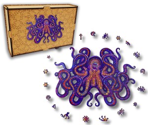 Puzzle Drewniane dla dzieci i dorosłych Prezent Ośmiornica Octopus  w pudełku drewnianym