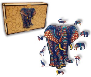 Puzzle Drewniane dla dzieci i dorosłych Słoń Elephant 3 w pudełku drewnianym