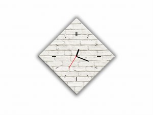 ZEGAR SZKLANY ROMB - Białe cegły
