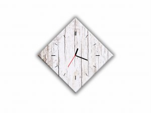 ZEGAR SZKLANY ROMB - Białe deski 