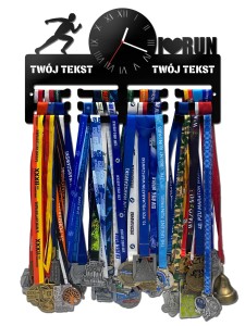 Wieszak na medale z zegarem I LOVE RUN 2 twoje imię dowolny tekst 434.1
