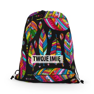 WORKO-PLECAK z Twoim imieniem Kolorowe piórka 055