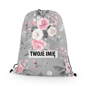 WORKO-PLECAK z Twoim imieniem Różowo-białe kwiaty 084