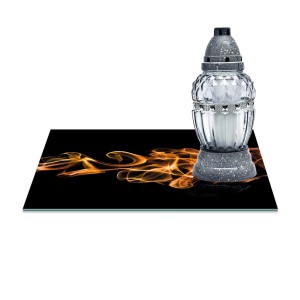 SZKLANA PODSTAWKA POD ZNICZE Z DEDYKACJĄ 30x20cm Miedź dym 68a
