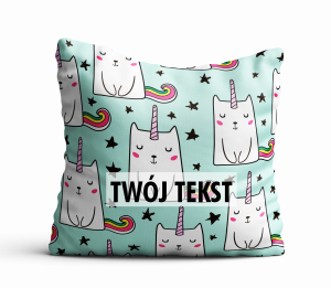 Poduszka DZIECIĘCA z Twoim napisem PD09 kotki jednorożce