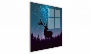 OBRAZ NA SZKLE KWADRATOWY 50x50cm 036 Jeleń nocą