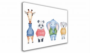 OBRAZ NA PŁÓTNIE PROSTOKĄTNY - Zwierzątka w sweterkach