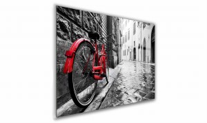 OBRAZ NA SZKLE PROSTOKĄTNY 30x20cm 090 Rower w mieście