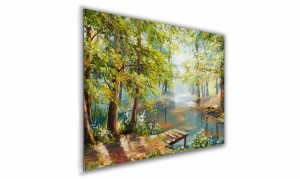 OBRAZ NA SZKLE PROSTOKĄTNY 30x20cm 097 Staw w lesie