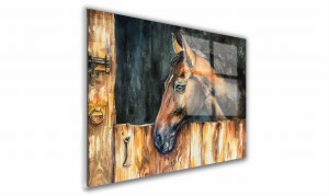 OBRAZ NA SZKLE PROSTOKĄTNY 100x70cm 118 Koń w stajni