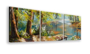 OBRAZ NA PŁÓTNIE - 3-CZĘŚCIOWY - TYP A - Staw w lesie