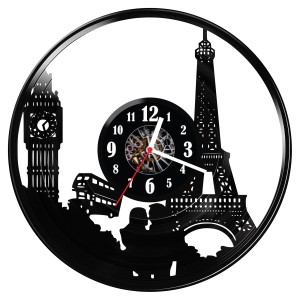 Zegar ścienny z płyty winylowej Londyn i Paryż 1609.14