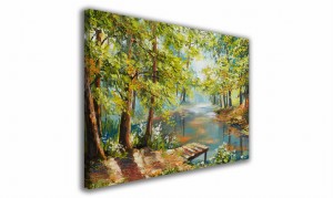 OBRAZ NA PŁÓTNIE 097 Staw w lesie 60x40cm