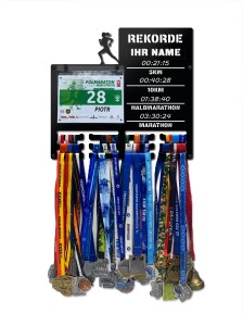 Wieszak na medale i numery startowe REKORDY BIEGOWE RUN twoje imię dowolny tekst 100.1