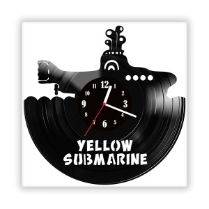 Zegar ścienny szklany czarny do salonu kuchni 15.14 Yellow Submarine