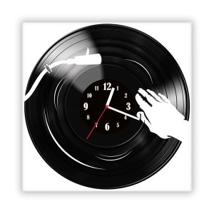 Zegar ścienny szklany czarny do salonu kuchni 59.14 Gramofon