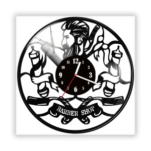 Zegar ścienny szklany czarny do salonu kuchni 309.14 Barber shop