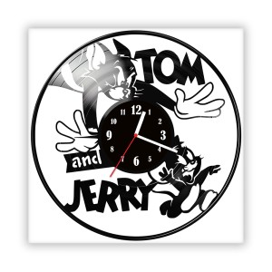 Zegar ścienny szklany czarny do salonu kuchni 333.14 Tom i Jerry