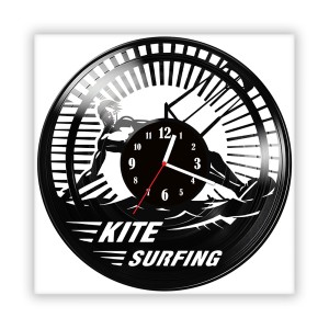 Zegar ścienny szklany czarny do salonu kuchni 340.14 Kitesurfing