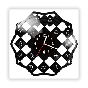 Zegar ścienny szklany czarny do salonu kuchni 349.14 Znaki zodiaku