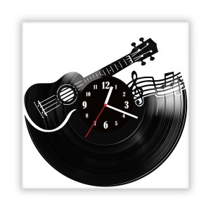 Zegar ścienny szklany czarny do salonu kuchni 385.14 Gitara