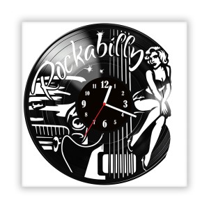 Zegar ścienny szklany czarny do salonu kuchni 398.14 Rockabilly