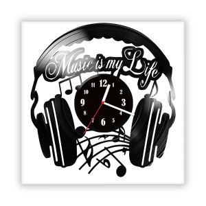 Zegar ścienny szklany czarny do salonu kuchni 402.14 Music is my life