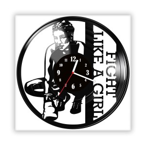 Zegar ścienny szklany czarny do salonu kuchni 462.14 Fight like a girl