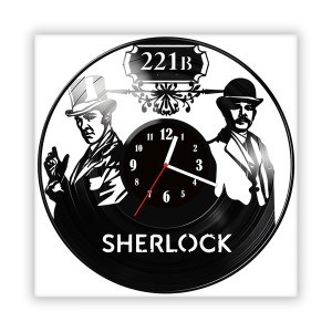 Zegar ścienny szklany czarny do salonu kuchni 535.14 Sherlock Holmes