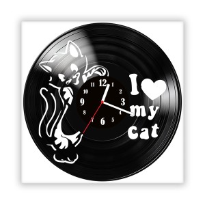 Zegar ścienny szklany czarny do salonu kuchni 594.14 I love my cat