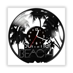 Zegar ścienny szklany czarny do salonu kuchni 710.14 Summer beach