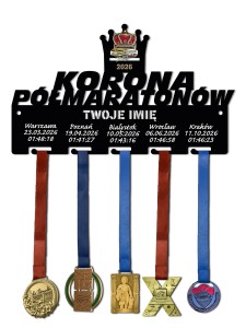 Wieszak na medale KORONA PÓŁMARATONÓW twoje imię dowolny tekst 193.1