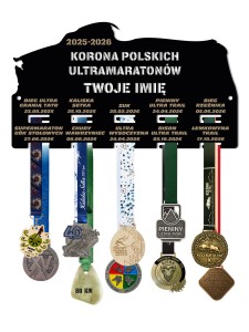 Wieszak na medale KORONA POLSKICH ULTRAMARATONÓW twoje imię tekst 512.3