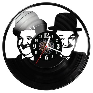 Zegar ścienny z płyty winylowej do salonu kuchni Chaplin i Laurel 201.15