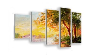 OBRAZ NA SZKLE 5-CZĘŚCIOWY - TYP F - Drzewa nad rzeką