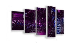 OBRAZ NA SZKLE 5-CZĘŚCIOWY - TYP F - Fioletowe liście