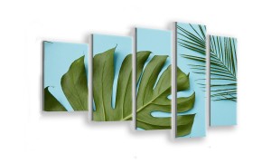 OBRAZ NA SZKLE 5-CZĘŚCIOWY - TYP F - Monstera