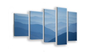 OBRAZ NA SZKLE 5-CZĘŚCIOWY - TYP F - Niebieskie góry