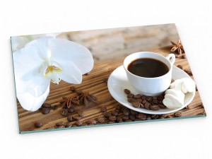 Szklana deska kuchenna do krojenia na prezent 30x20 cm Kawa i storczyk 095a