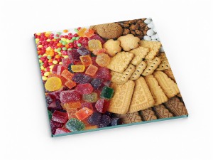 Szklana deska kuchenna do krojenia na prezent 25x25 cm Słodycze 421e