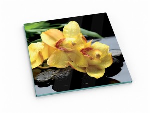 Szklana deska kuchenna do krojenia na prezent 25x25 cm Żółta orchidea 435e