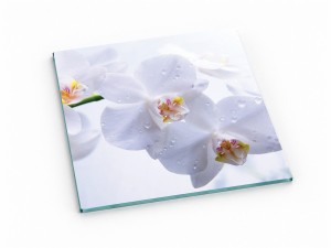 Szklana deska kuchenna do krojenia na prezent 35x35 cm Biała orchidea 440g