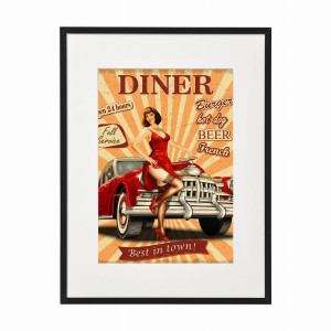 PLAKAT W RAMIE MAŁY - Retro kobieta z samochodem