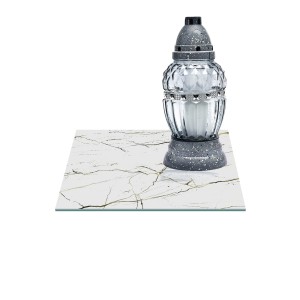 SZKLANA PODSTAWKA POD ZNICZE Z DEDYKACJĄ 25x25cm Kwarc beż 34e